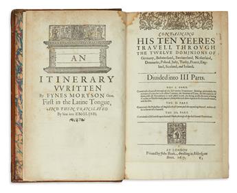 TRAVEL  MORYSON, FYNES. An Itinerary . . . containing his Ten Yeeres of Travell.  1617